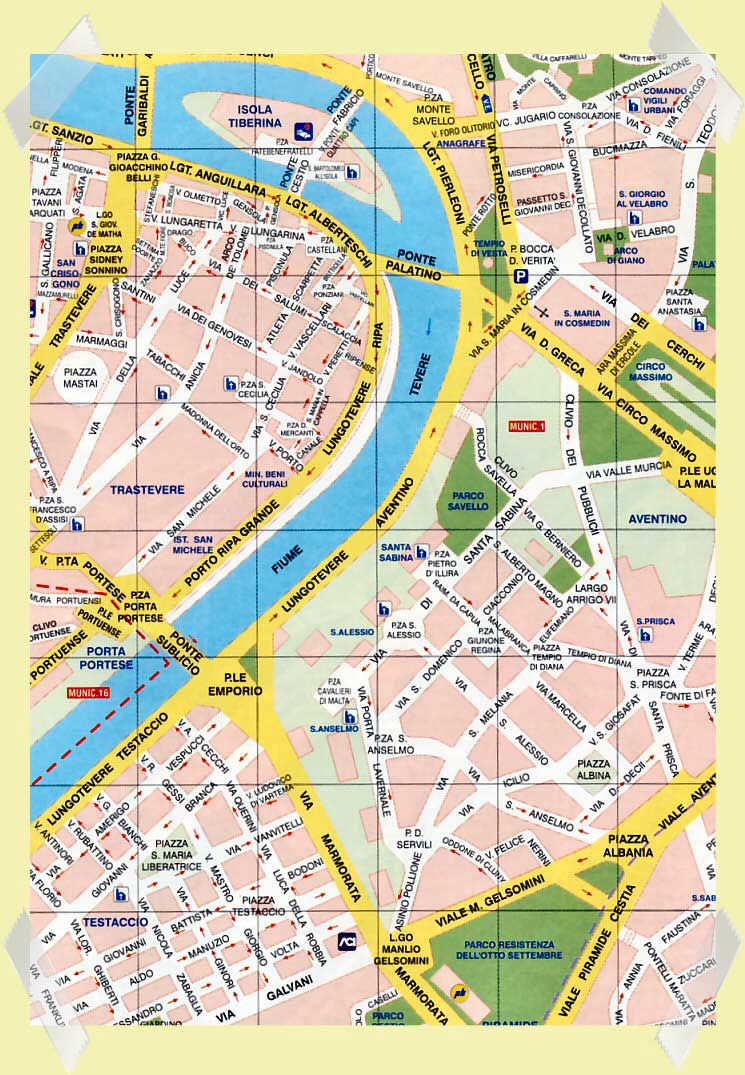 mapa trastevere isla tiberina