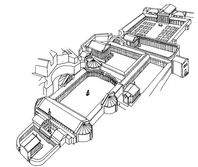Dibujo de los foros imperiales tal y como aparecerían en el siglo II