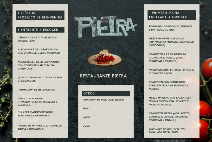menú restaurante pietra