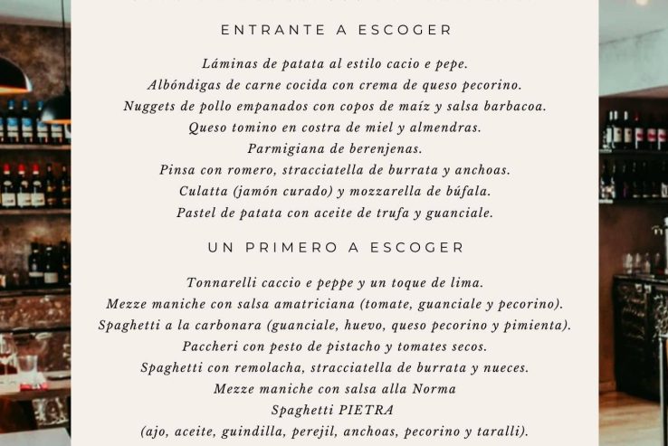 menu restaurante pietra