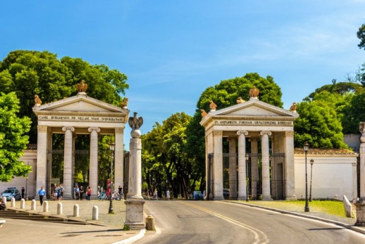 entrada villa borghese desde Plaza del Popolo