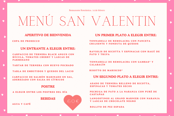 MENU SAN VALENTIN ROMANTICA